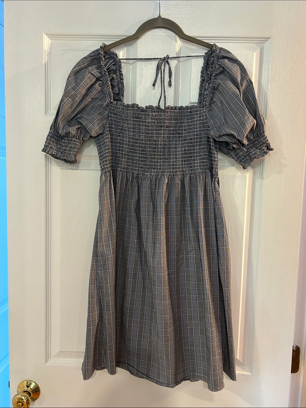 Hill House “Athena style” Nap Dress 👗 Subtle Grey-Blue Checkered Pattern